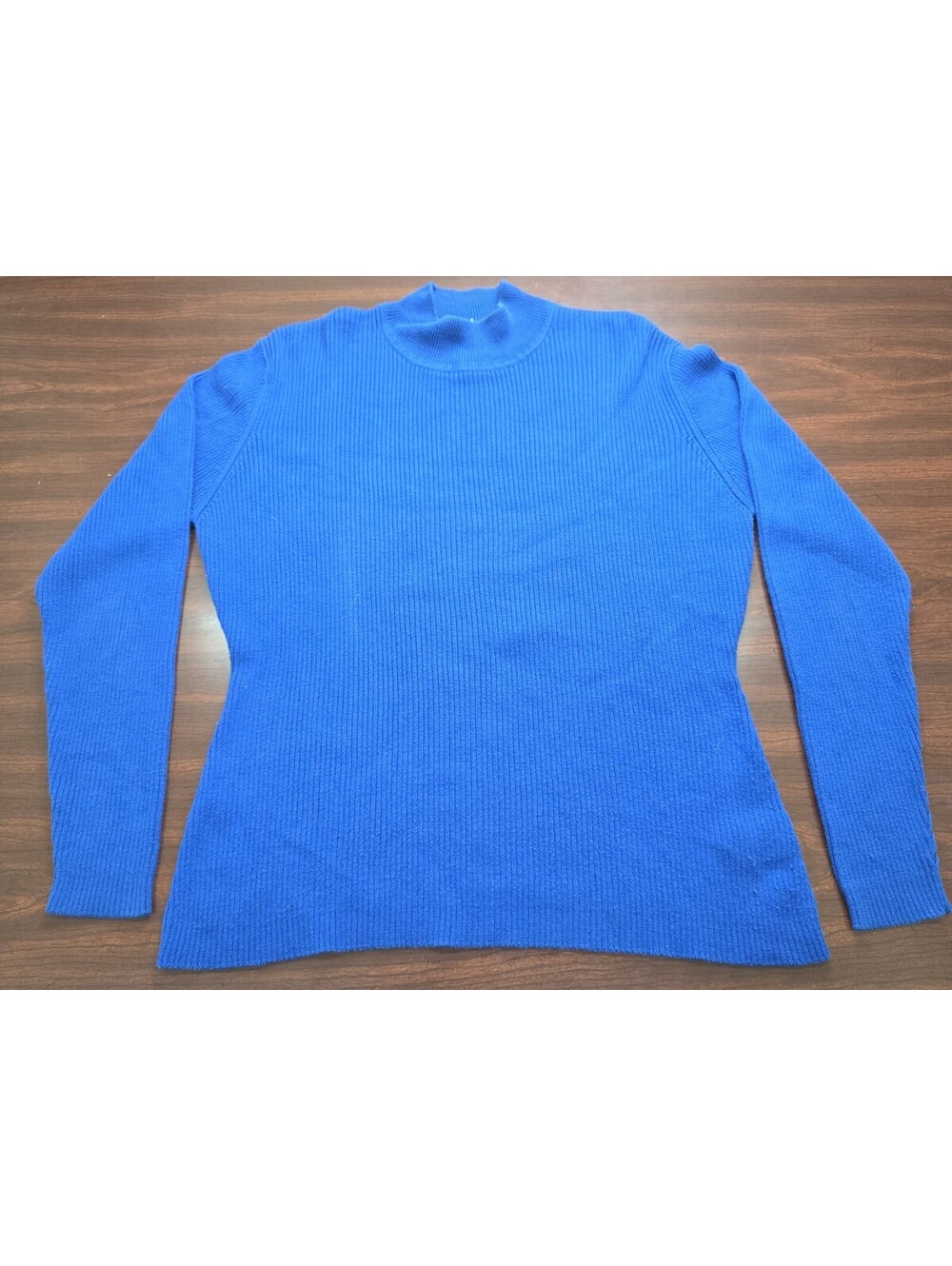 Yarnworks Large Royal Blue Ribbed Mock Neck Long Sleeve Classic Preppy Sweater